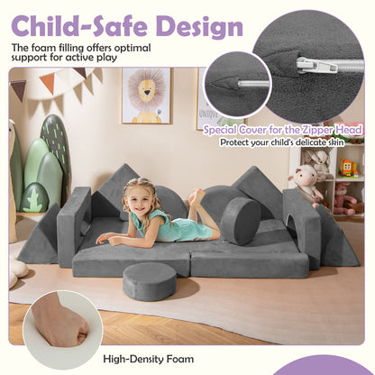 14 PCS Modular Kids Play Couch Child Sectional Sofa Building Blocks Playset-Grey
