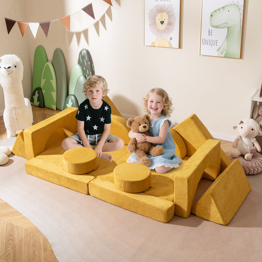 14 PCS Modular Kids Play Couch Child Sectional Sofa Building Blocks Playset-Yellow