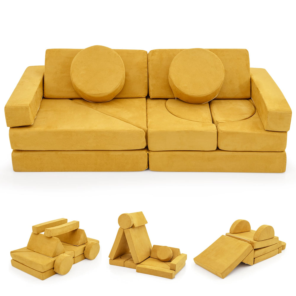 14 PCS Modular Kids Play Couch Child Sectional Sofa Building Blocks Playset-Yellow