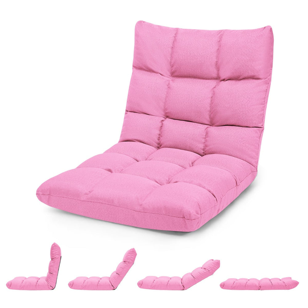 14-Position Adjustable Floor Chair with High Resilience Sponge-Pink