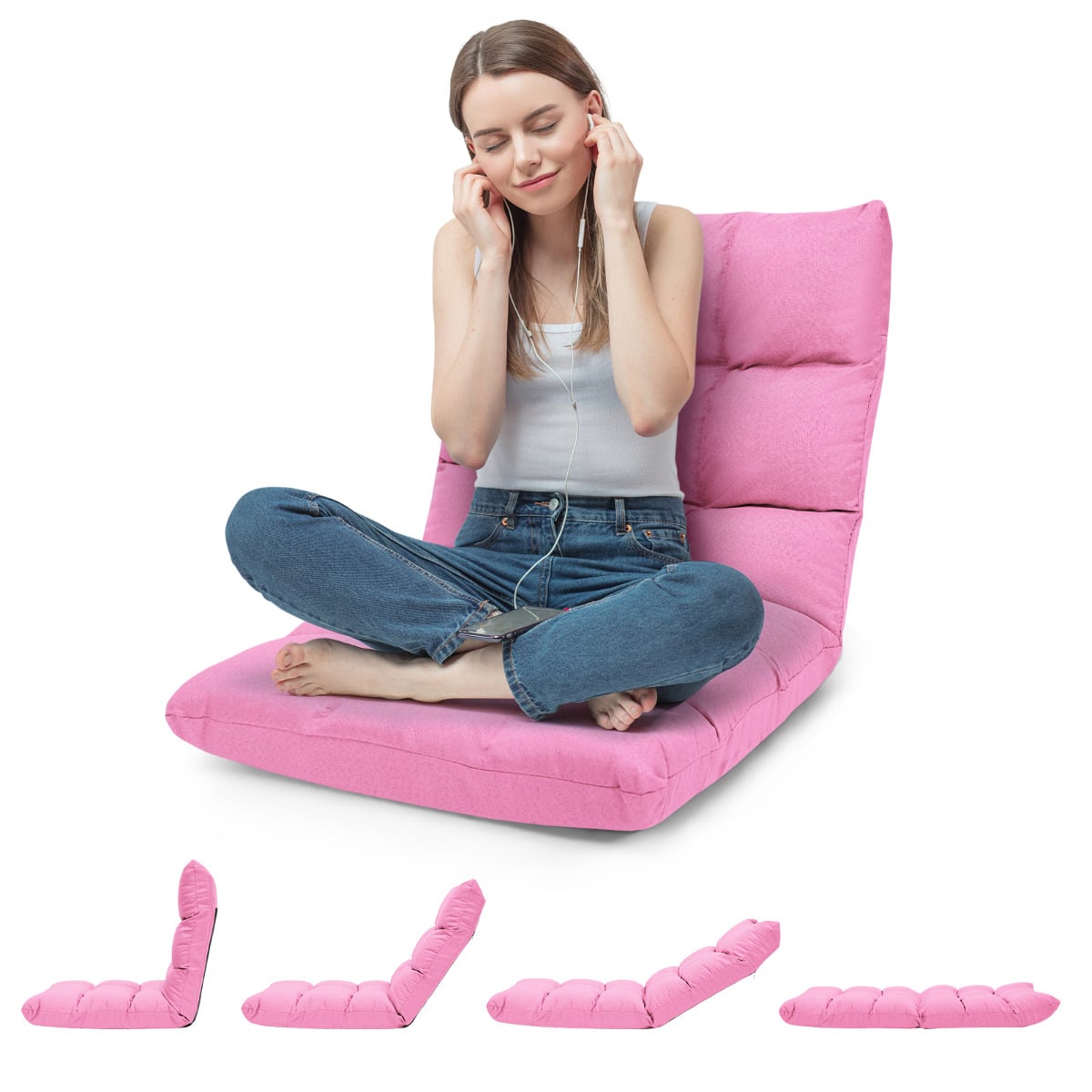 14-Position Adjustable Floor Chair with High Resilience Sponge-Pink