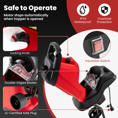15-AMP Electric Wood Chipper and Shredder with Wheels-Red