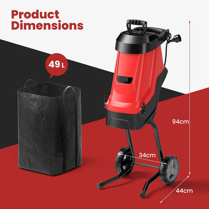 15-AMP Electric Wood Chipper and Shredder with Wheels-Red