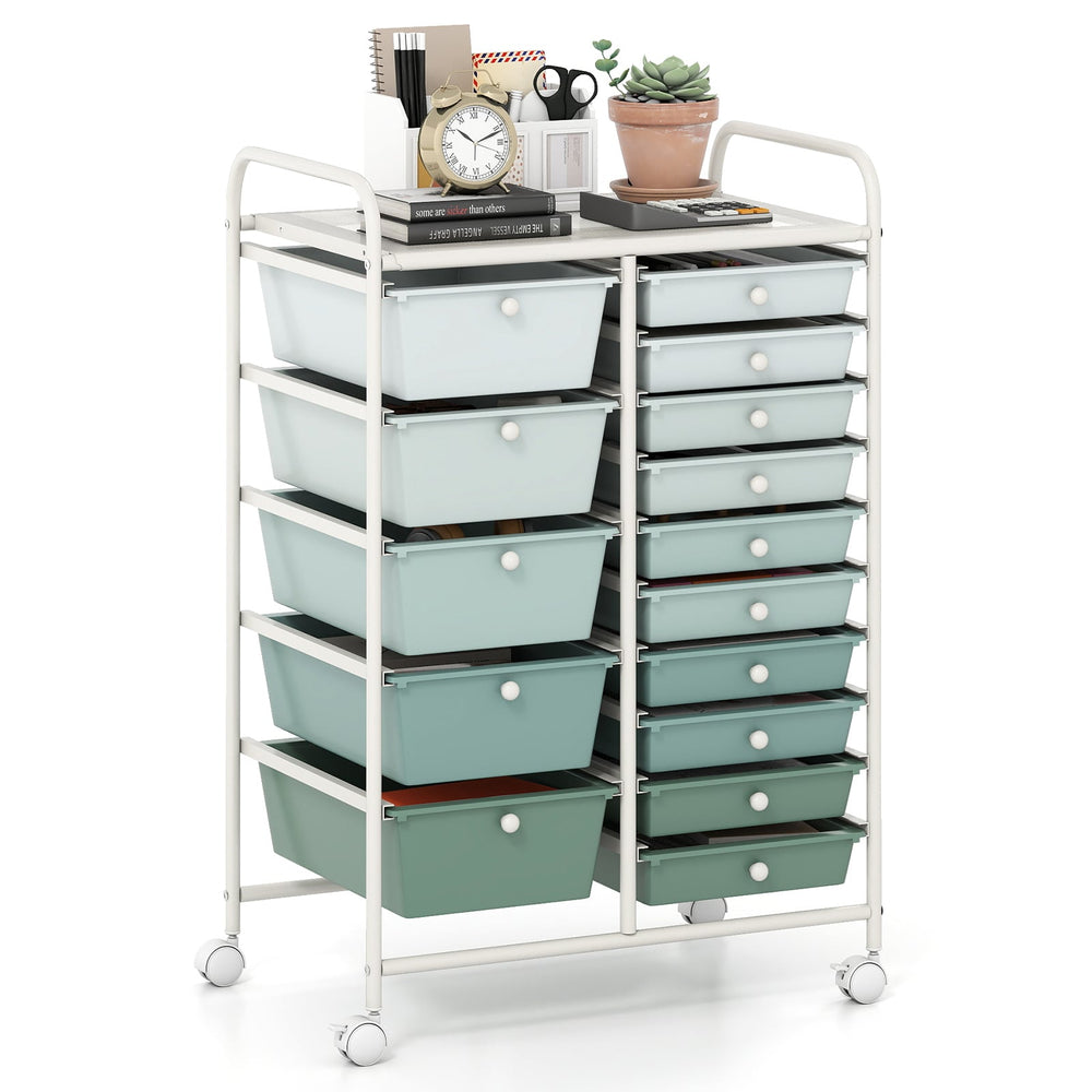 15 Drawer Rolling Storage Cart with 4 Wheels for Beauty Salon-Green
