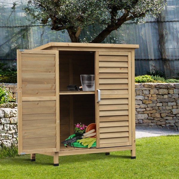 1.5 X 2.8 Ft. Fir Wood Slatted Door Garden Storage Cabinet - Furniture Gold