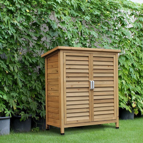 1.5 X 2.8 Ft. Fir Wood Slatted Door Garden Storage Cabinet - Furniture Gold