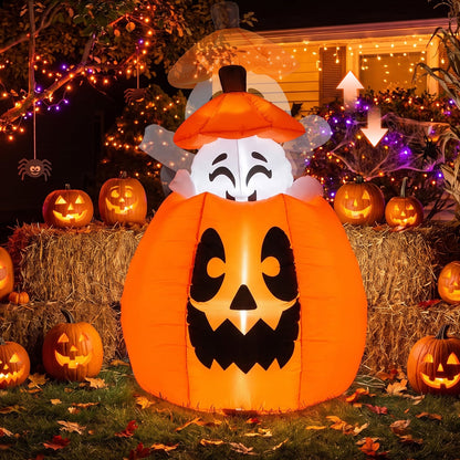 150 CM Animated Halloween Inflatable Pumpkin and Rising Ghost