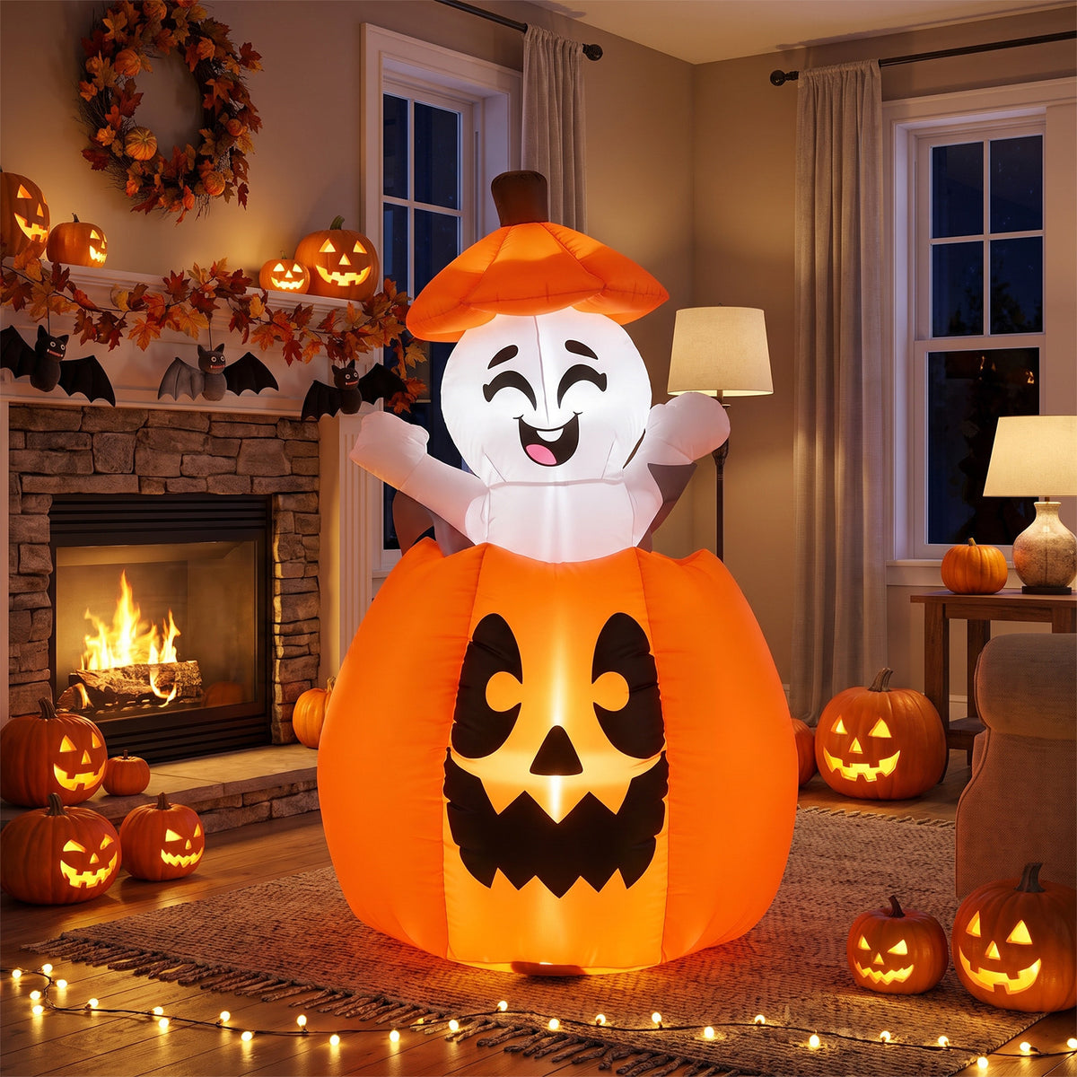 150 CM Animated Halloween Inflatable Pumpkin and Rising Ghost