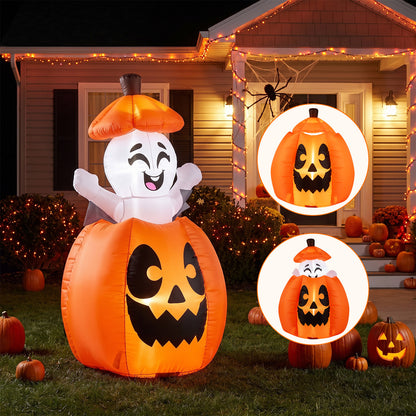 150 CM Animated Halloween Inflatable Pumpkin and Rising Ghost