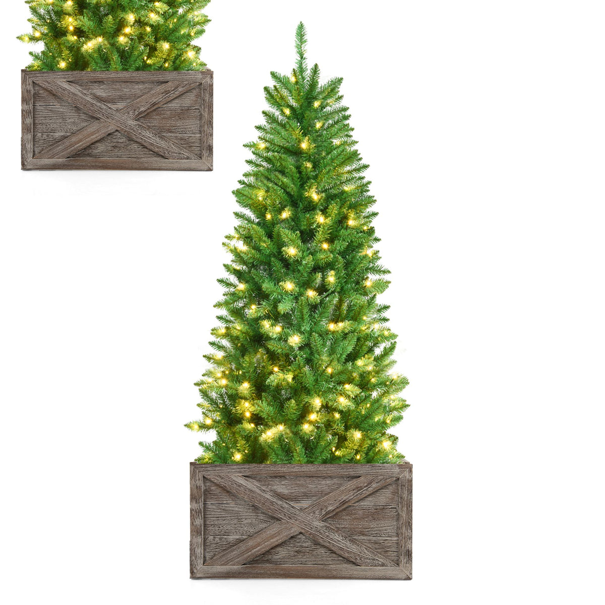150 CM Artificial Christmas Tree with Wood Collar and 300 Full Branch Tips