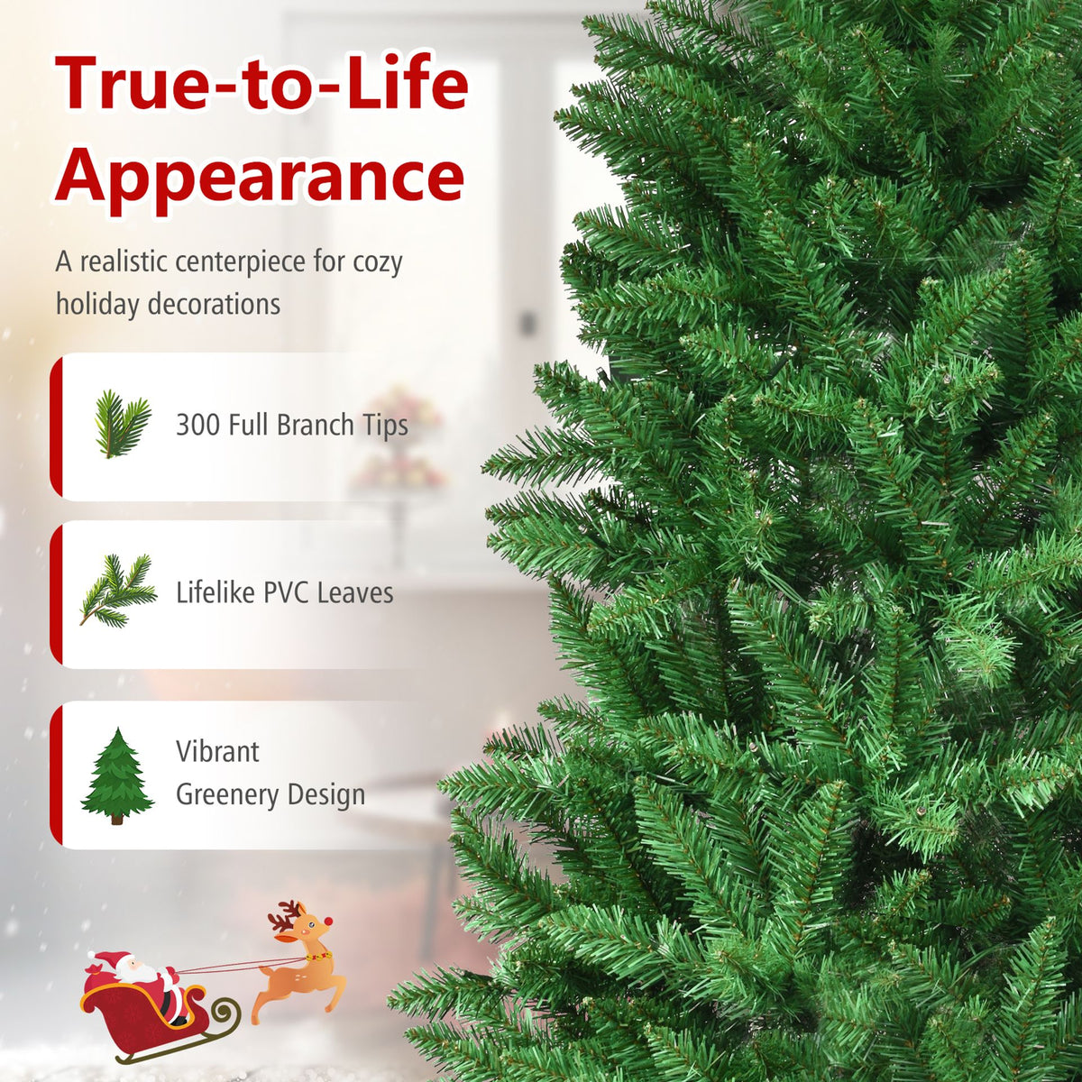 150 CM Artificial Christmas Tree with Wood Collar and 300 Full Branch Tips