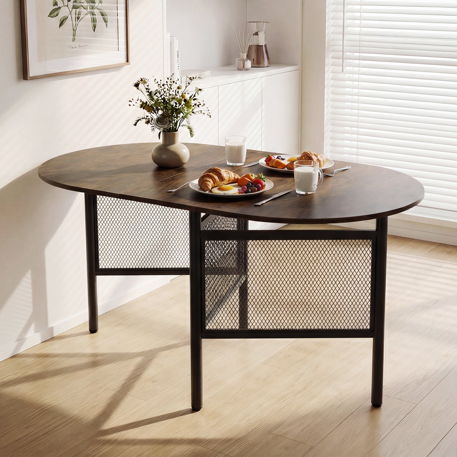 150 CM Folding Dining Table for 6-8 People with Metal Legs-Brown