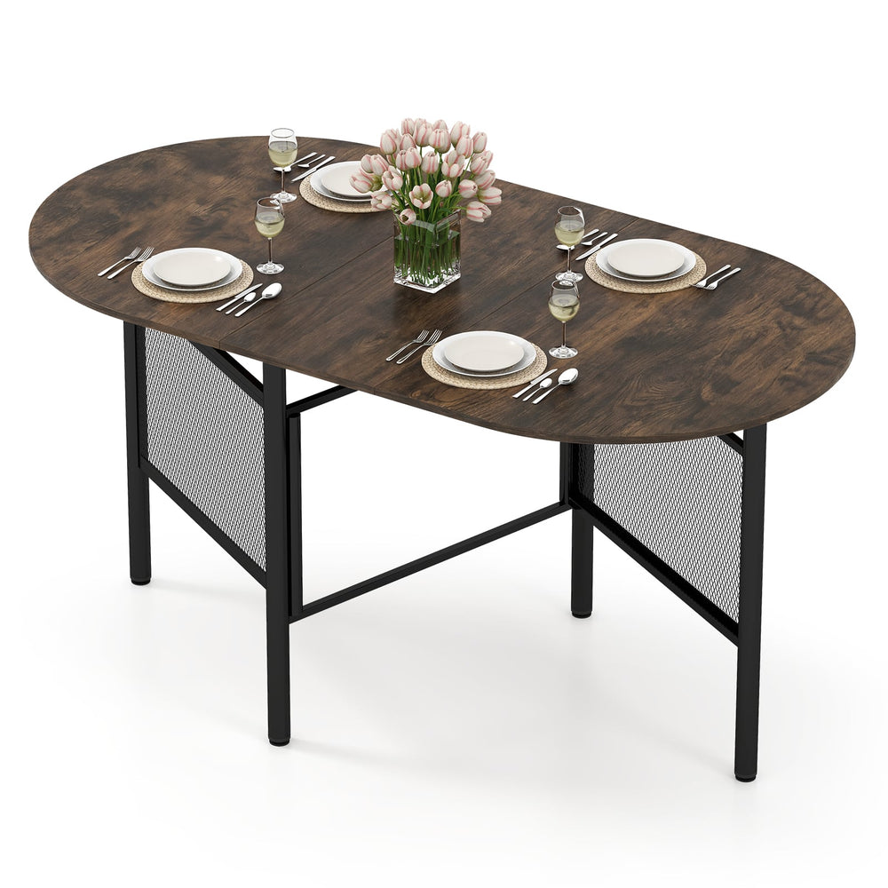150 CM Folding Dining Table for 6-8 People with Metal Legs-Brown