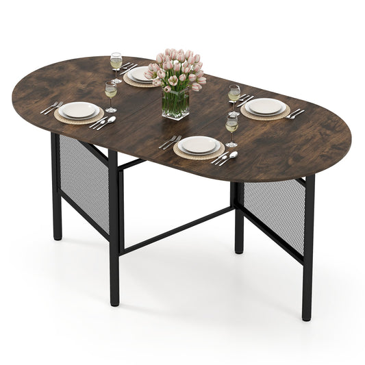 150 CM Folding Dining Table for 6-8 People with Metal Legs-Brown