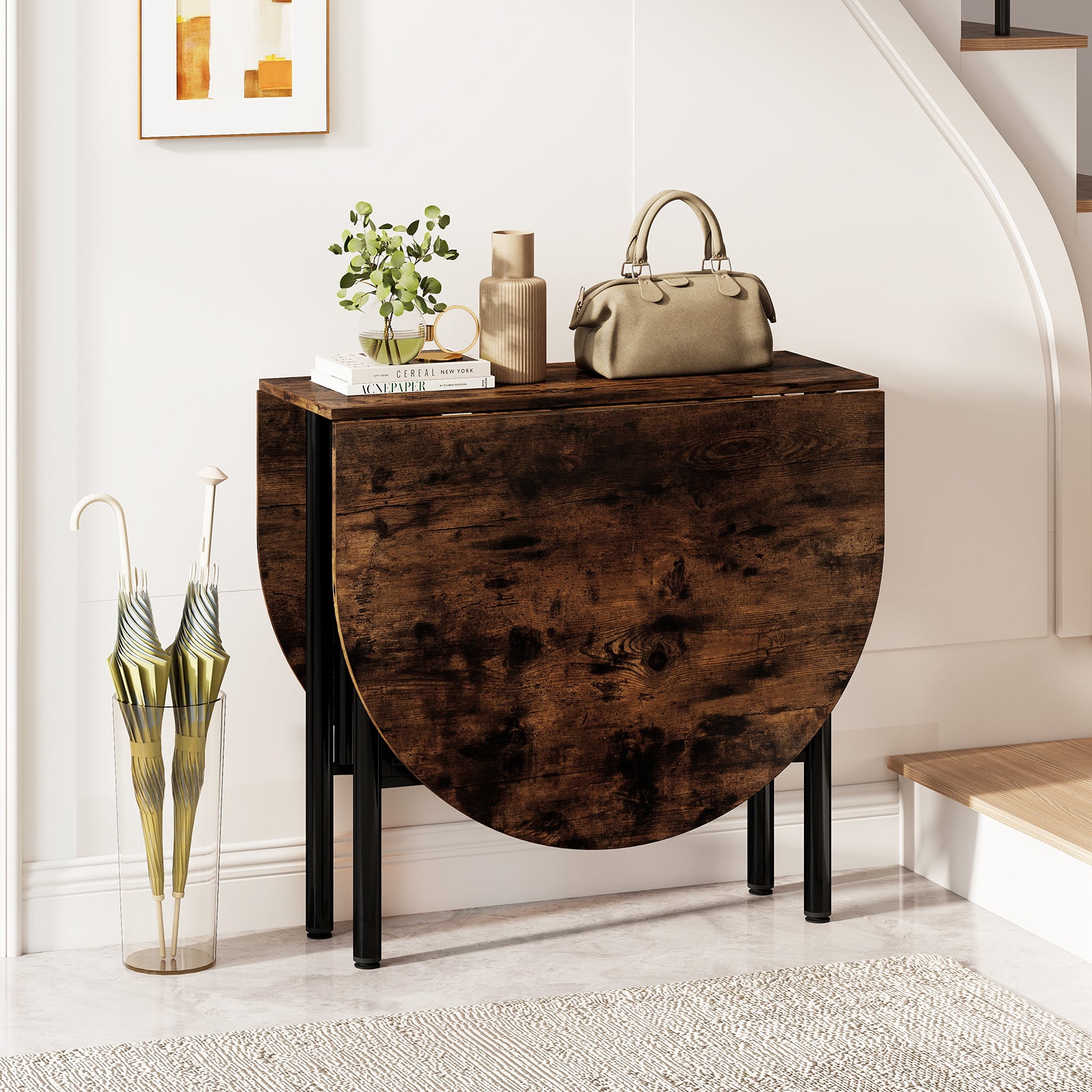 150 CM Folding Dining Table for 6-8 People with Metal Legs-Brown