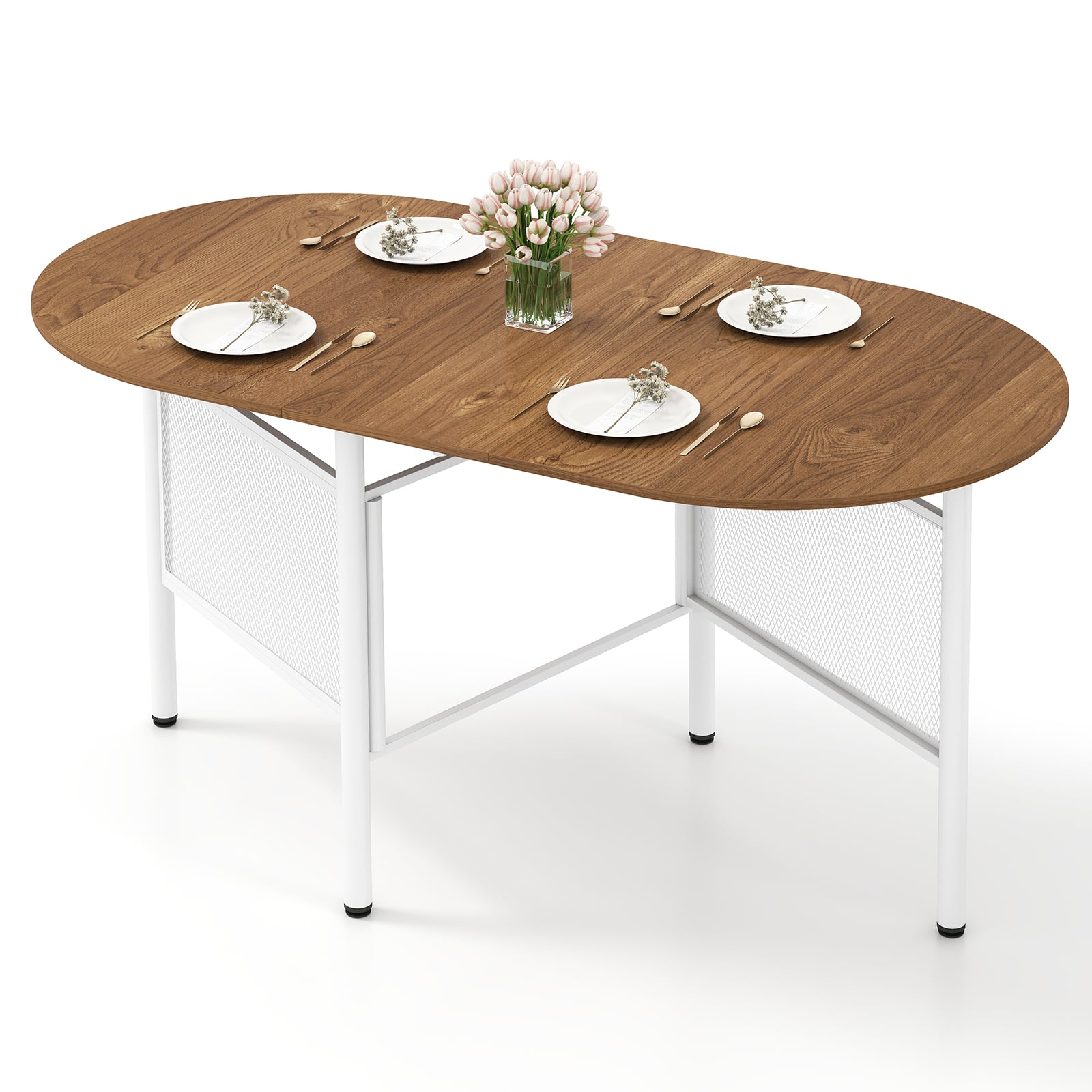150 CM Folding Dining Table for 6-8 People with Metal Legs-Natural