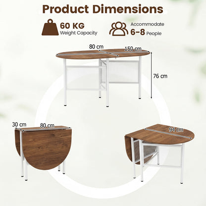 150 CM Folding Dining Table for 6-8 People with Metal Legs-Natural