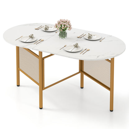 150 CM Folding Dining Table for 6-8 People with Metal Legs-White & Golden