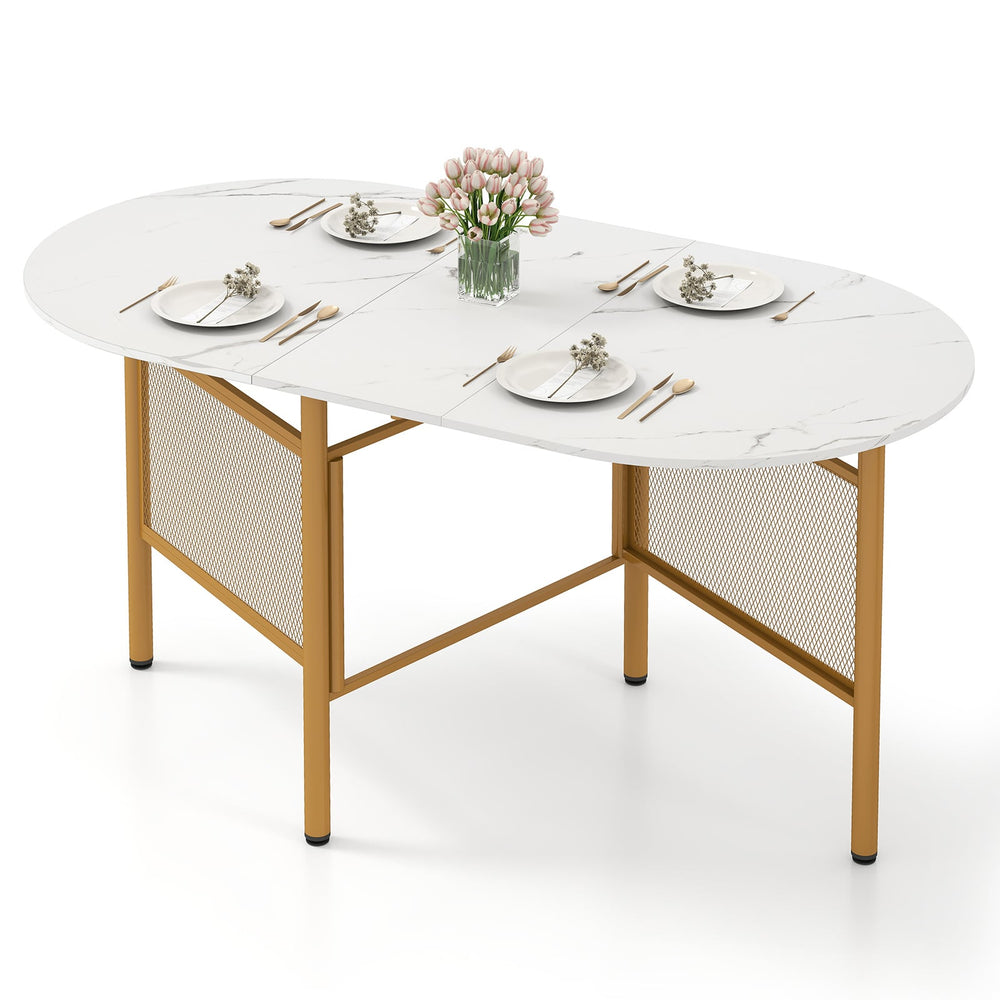 150 CM Folding Dining Table for 6-8 People with Metal Legs-White & Golden