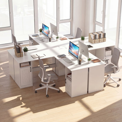150 CM L Shaped Executive Desk with Charging Station-White