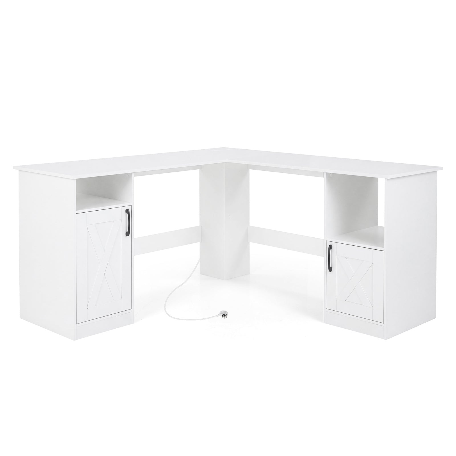 150 CM L Shaped Executive Desk with Charging Station-White