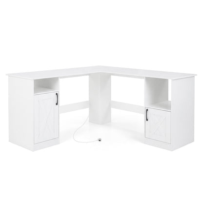 150 CM L Shaped Executive Desk with Charging Station-White