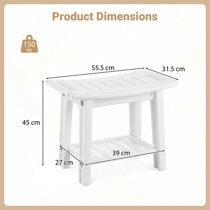 150 KG Capacity HDPE Shower Bench with Storage Shelf and Handles-White