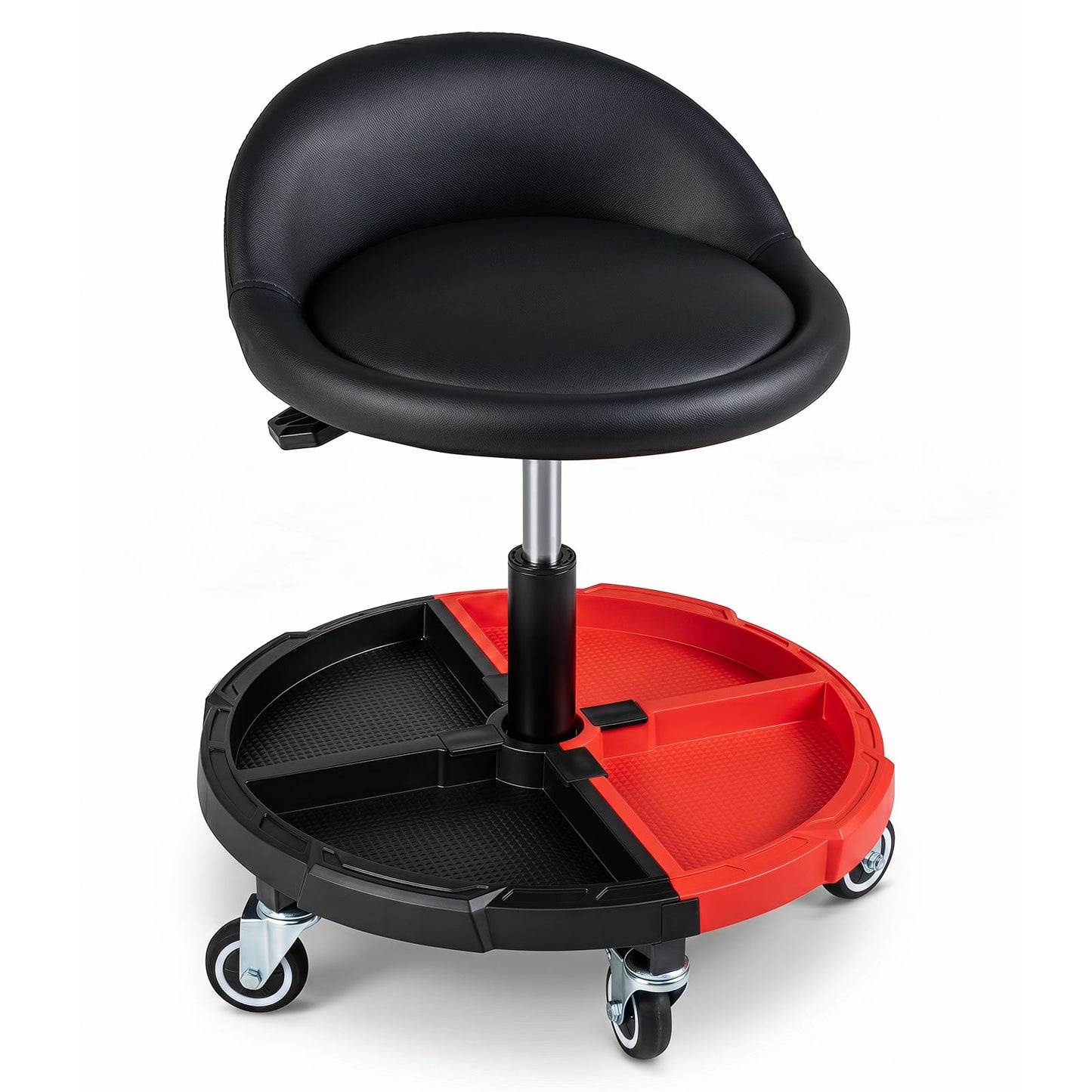 150 KG Max Weight Capacity 360° Rolling Mechanic Stool with Tool Storage Tray Backrest-Red