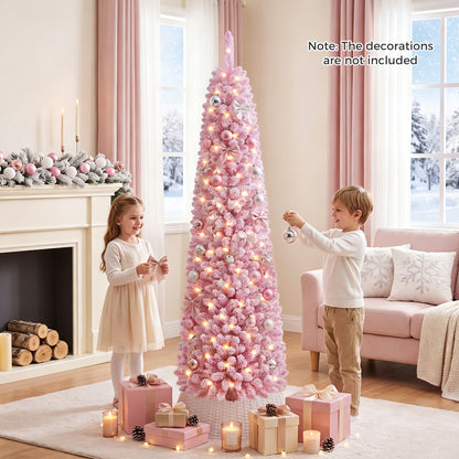 150 cm Pink Artificial Christmas Tree, Pre-lit Pencil Xmas Tree