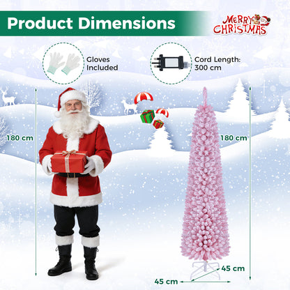 150 cm Pink Artificial Christmas Tree, Pre-lit Pencil Xmas Tree