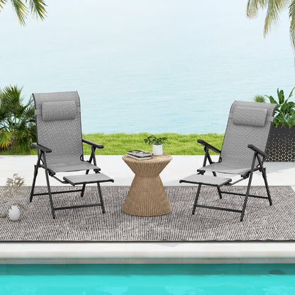 150 kg Capacity Folding Patio Chairs Set of 2 with 10-Level Adjustable Backrests and Armrests-Grey