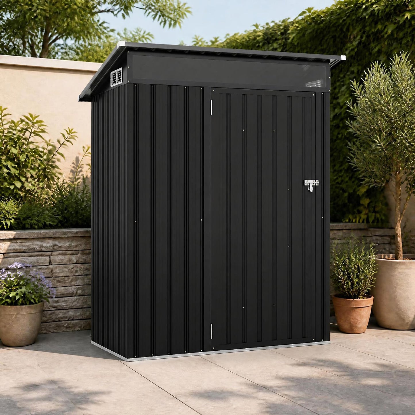 150 x 89 x 185 CM Outdoor Storage Shed with Lockable Door and Sloping Roof-Dark Grey