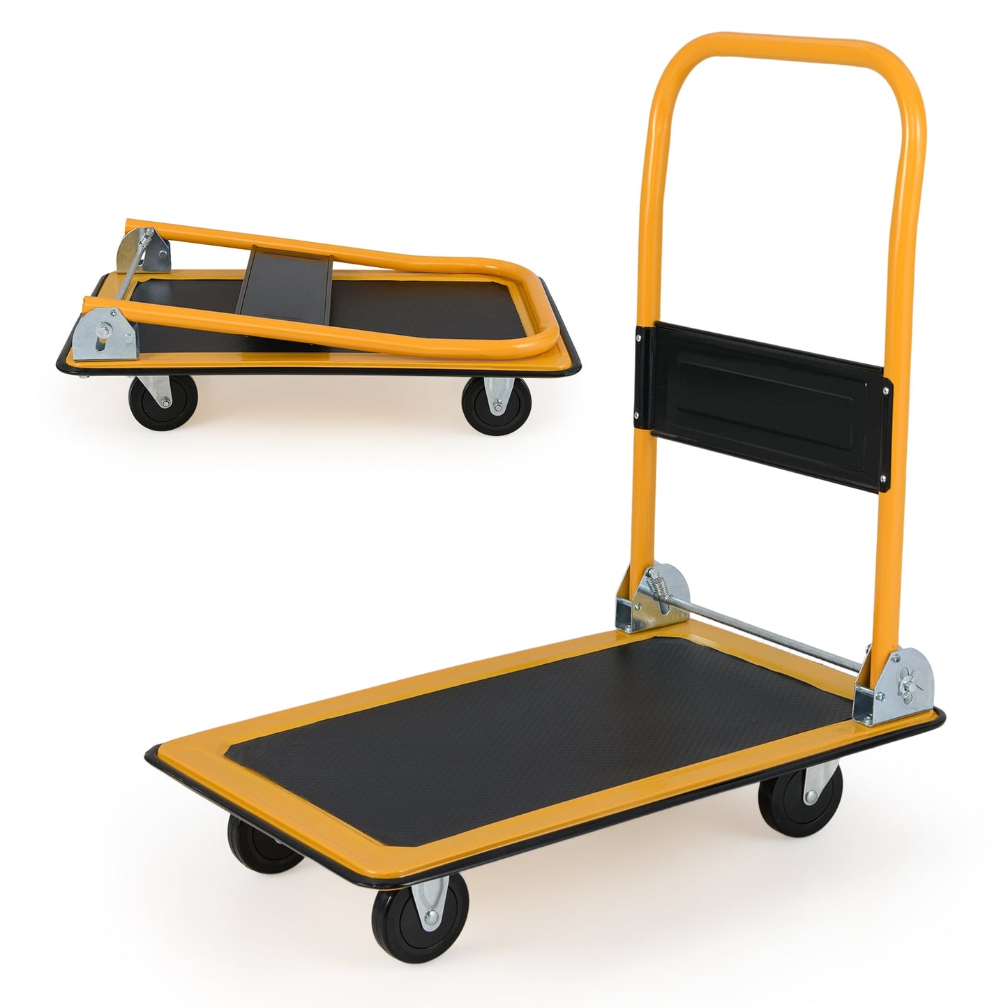 150KG Weight Capacity Folding Push Cart Dolly with 360 Degree Swivel Wheels-Black