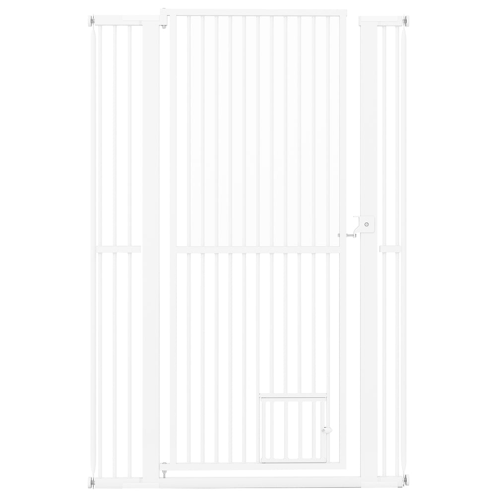 150CM Extra Tall Pet Gate Heavy-Duty Metal Easy Walk Through Gate-White