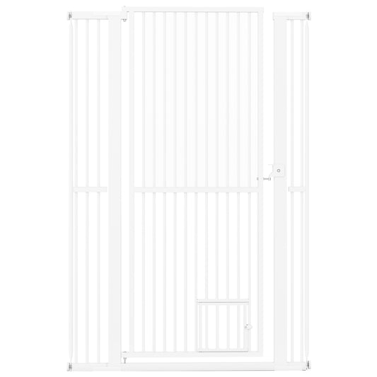 150CM Extra Tall Pet Gate Heavy-Duty Metal Easy Walk Through Gate-White