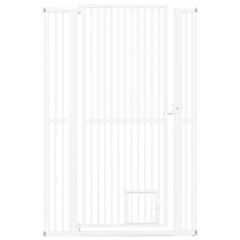 150CM Extra Tall Pet Gate Heavy-Duty Metal Easy Walk Through Gate-White