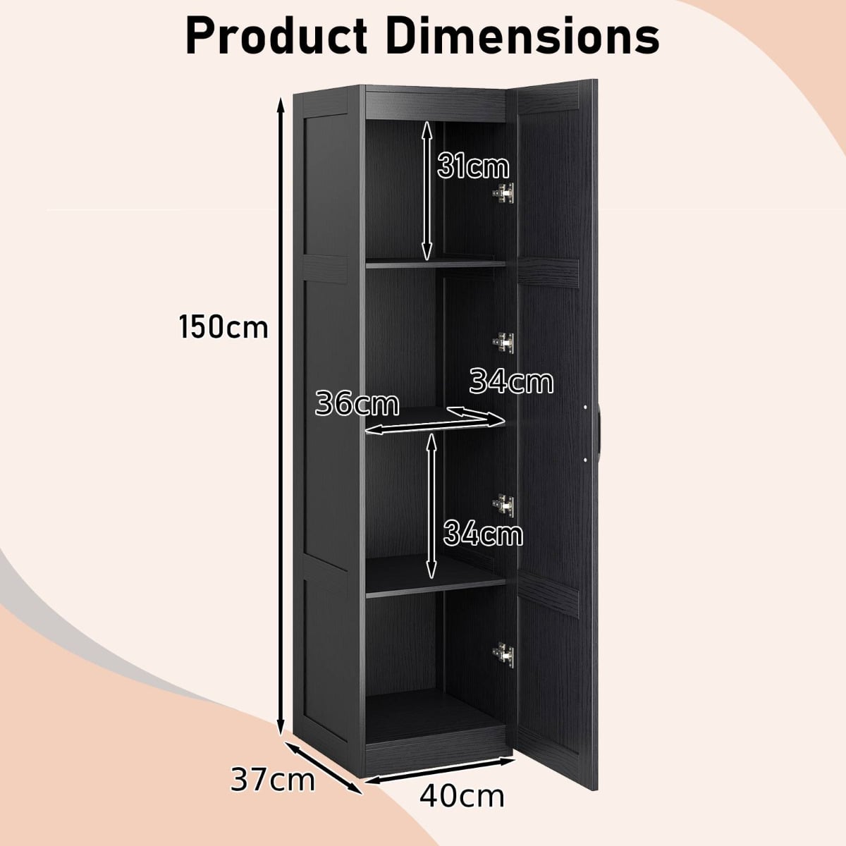 150 cm Tall 4-Tier Freestanding Storage Floor Cabinet-Black