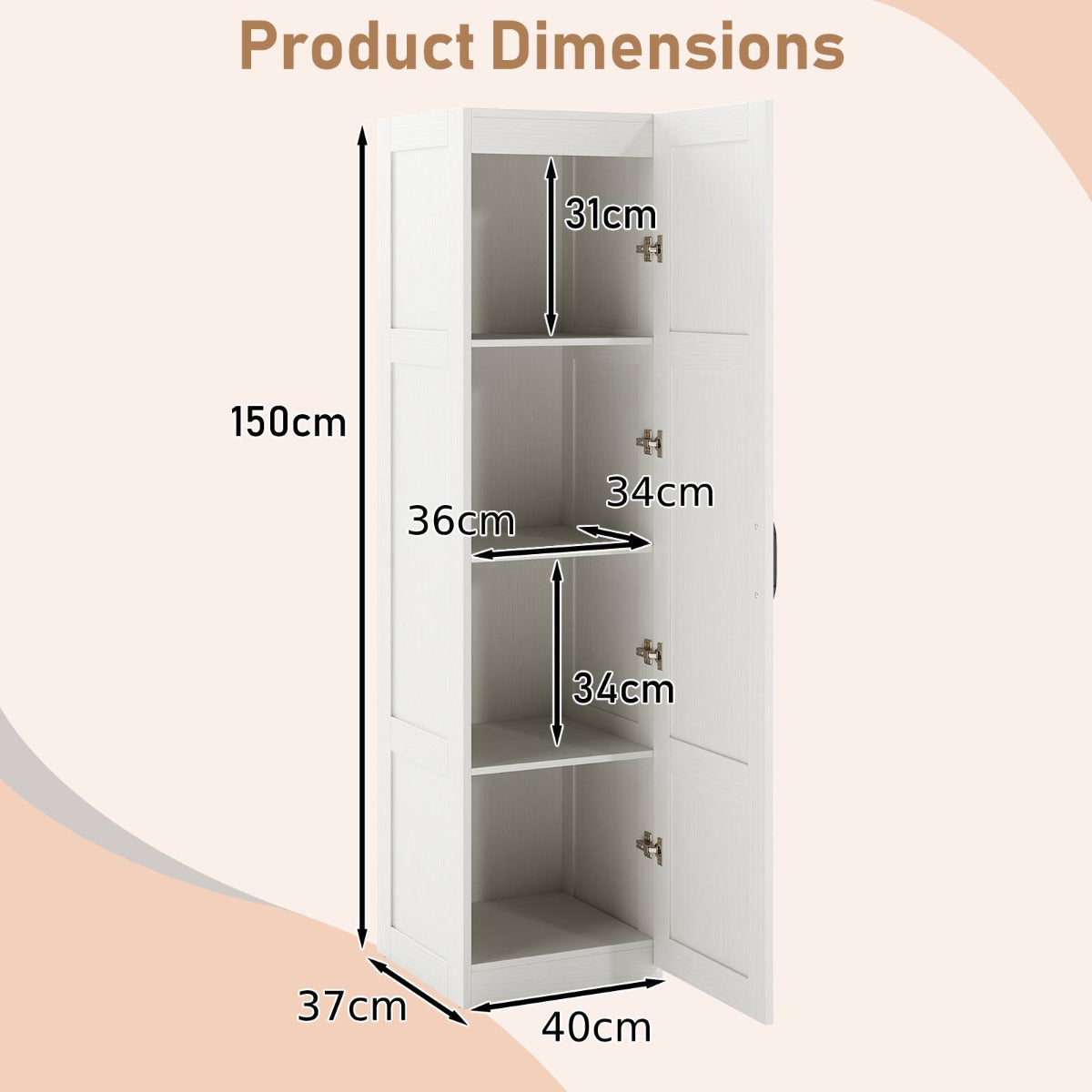 150 cm Tall 4-Tier Freestanding Storage Floor Cabinet-White