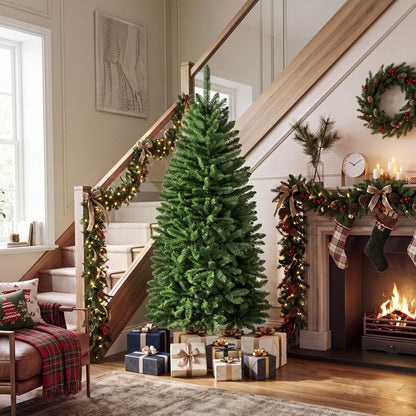 150cm Artificial Pine Xmas Tree with Full Branch Tips LED Lights with 2 Colors Folding Metal Stand