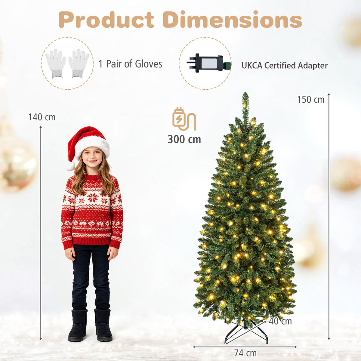 150cm Artificial Pine Xmas Tree with Full Branch Tips LED Lights with 2 Colors Folding Metal Stand