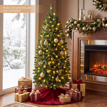 150cm Artificial Pine Xmas Tree with Full Branch Tips LED Lights with 2 Colors Folding Metal Stand