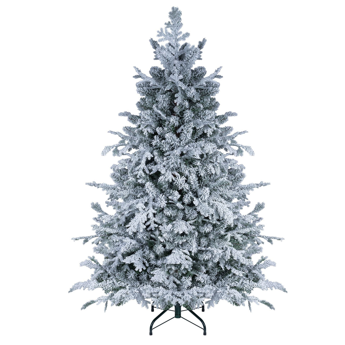 150cm Flocked Christmas Tree with Full Branch Tips LED Lights and Folding Metal Stand