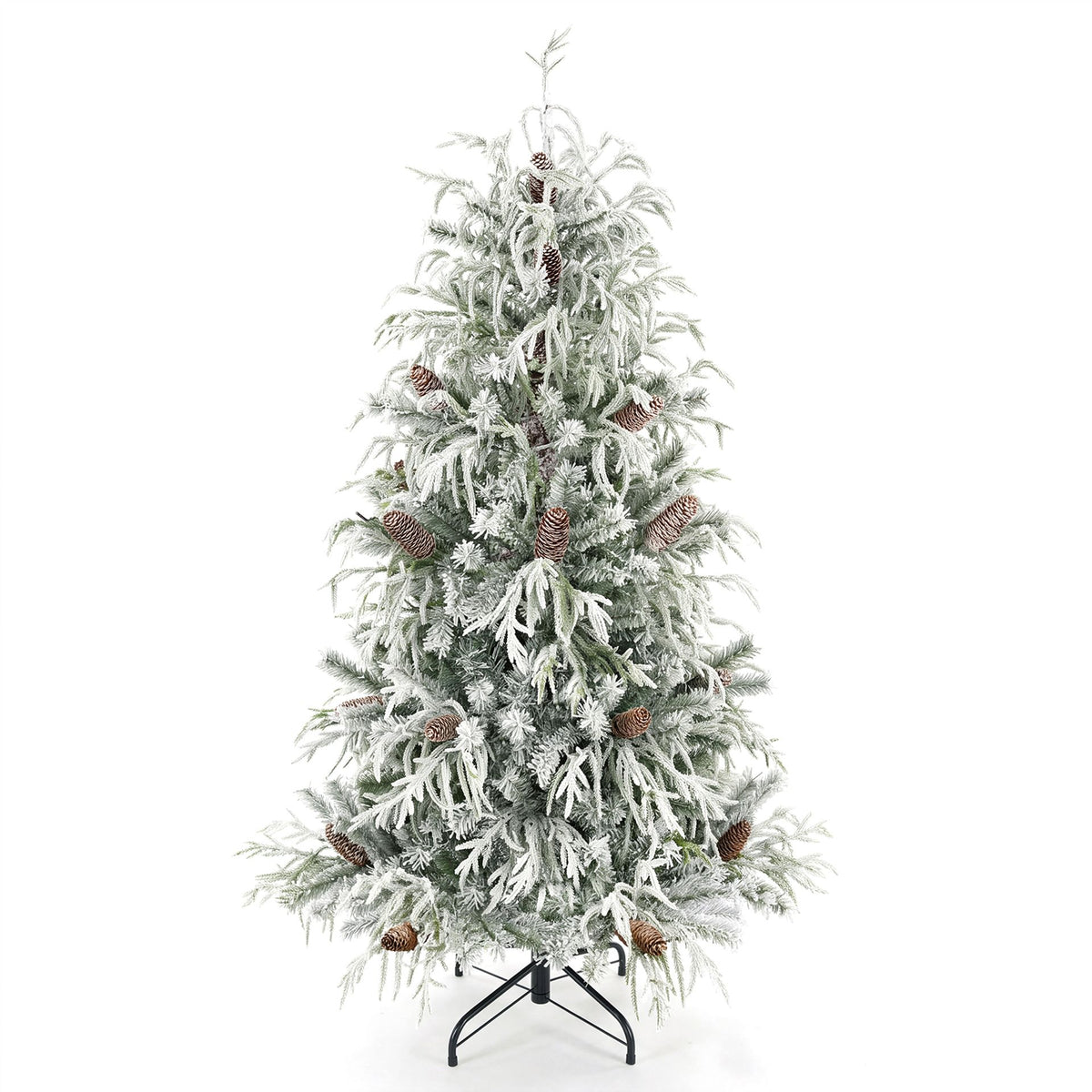 150cm Snow-Flocked Christmas Tree with Full Branch Tips and Natural Pine Cones Warm White LED Lights
