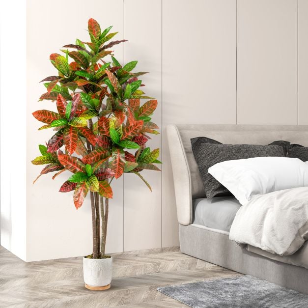 5 FT Tall Artificial Croton Plant with Gradient Leaves and Nursery Pot-1 Pack