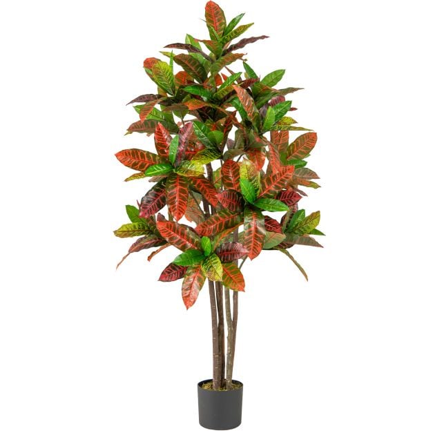 5 FT Tall Artificial Croton Plant with Gradient Leaves and Nursery Pot-1 Pack