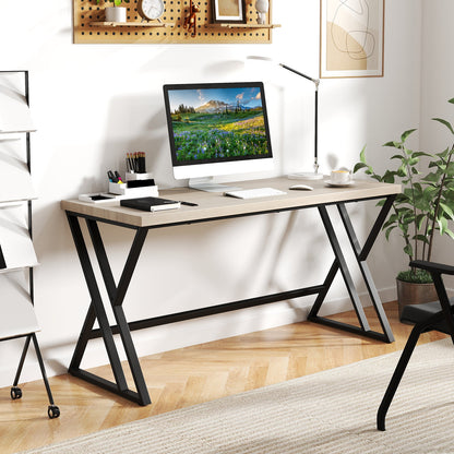 150cm Computer Desk with Heavy-duty Metal Frame and Crossbar-Grey
