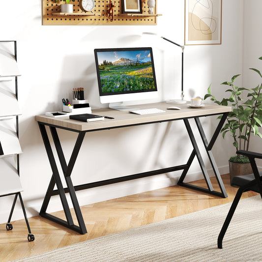 150cm Computer Desk with Heavy-duty Metal Frame and Crossbar-Grey