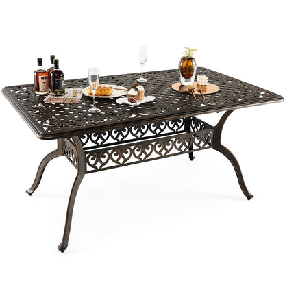 150 cm Outdoor Patio Dining Table Cast Aluminum with Umbrella Hole-Bronze