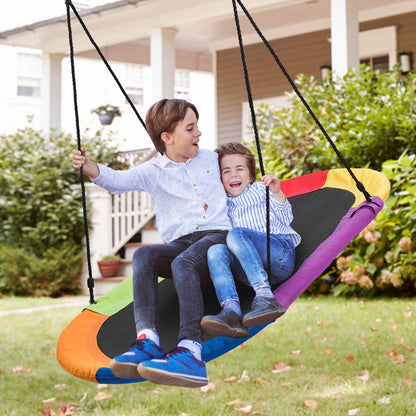 150 cm Oval Swing with Height-Adjustable Rope for Outdoor Indoor-Multicolor