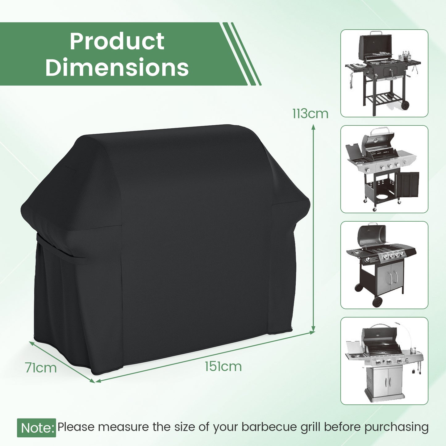 151 cm Heavy Duty Waterproof Grill Cover with Dual Handles-Black